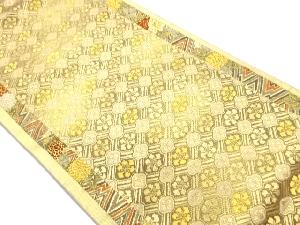 加納幸織物製　花菱に花々・幾何学模様織出し袋帯